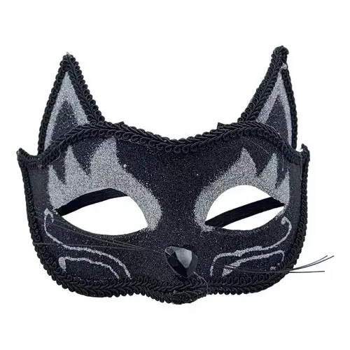 Mascara Luxo Gato Preto Com Brilho Cosplay Festa Haloween menor preço