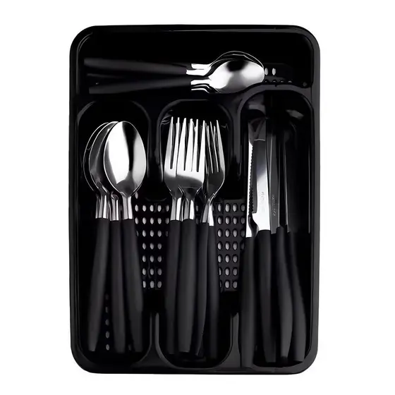 Jogo De Talheres Premium Inox Com 25 Peças + Suporte Gaveteiro