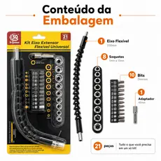 Kit Eixo Flexível Universal Para Parafusadeira Com Adaptador E Soquetes