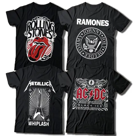 Blusa Camiseta Banda de Rock Rolling Stones Ramones Metallica AcDc 100% Algodão - Envio Rapido Premium