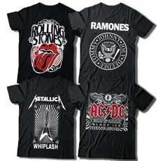 Blusa Camiseta Banda de Rock Rolling Stones Ramones Metallica AcDc 100% Algodão - Envio Rapido Premium