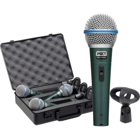Kit 3 Microfones Dinâmicos MXT PRO BTM-58A Profissionais XLR Metal com Chave Liga/Desliga para Voz, Palco e Eventos