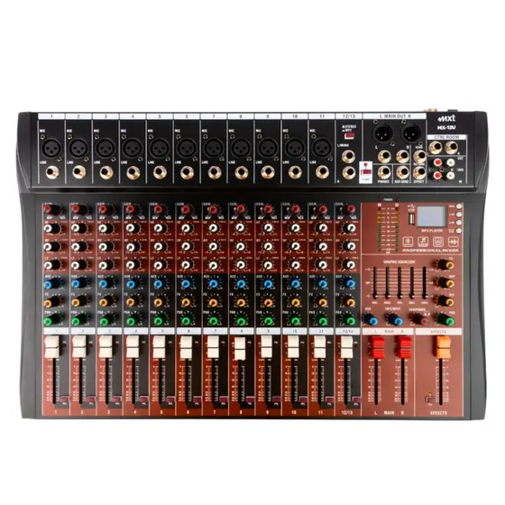 Mesa de Som MXT MX-12U 12 Canais com Bluetooth MP3 DSP Equalizador 5 Bandas Saída Balanceada Bivolt