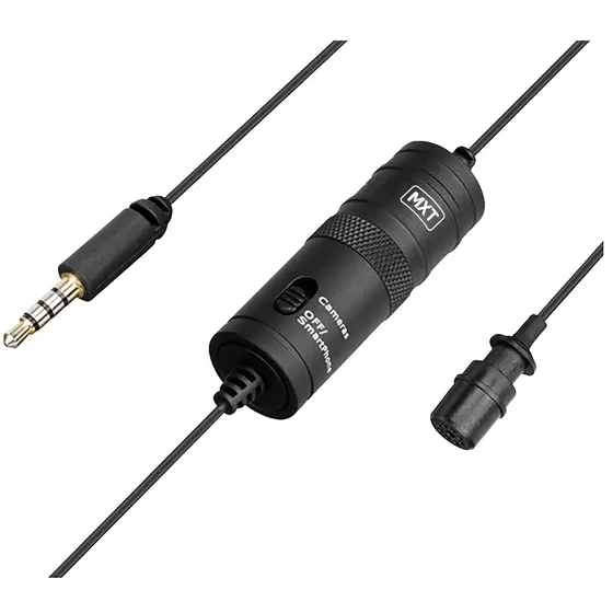 Microfone de Lapela Condensador Omnidirecional MXT MX-M1 Cabo P2 6m para Entrevistas, Vlogs, Vídeos, Podcast e Gravações