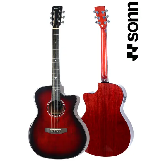 Violão Elétrico Eletroacústico Premium Sonn SNV41-NTEQC 41" Cutway cor cherry com Afinador Equalizador Cordas de Aço