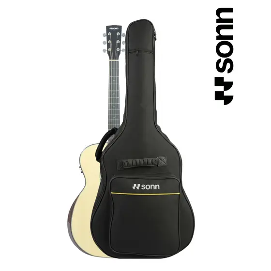 Capa para Violão Sonn Preta Nylon Oxford 600 Zíper Duplo Alça Reforçada Bolso Frontal e Alças para Costas