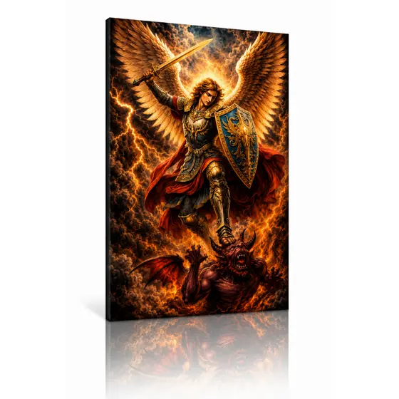 Quadro Decorativo São Miguel Arcanjo Guerreiro Celestial Batalha do Bem