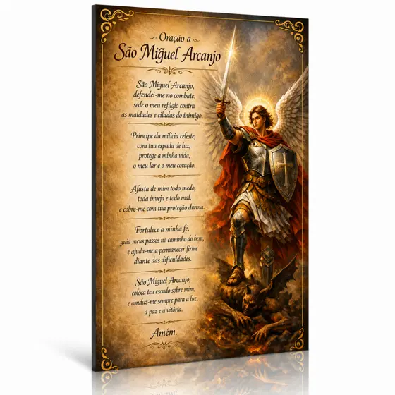 Quadro Decorativo Oração de São Miguel Arcanjo Proteção e Fé