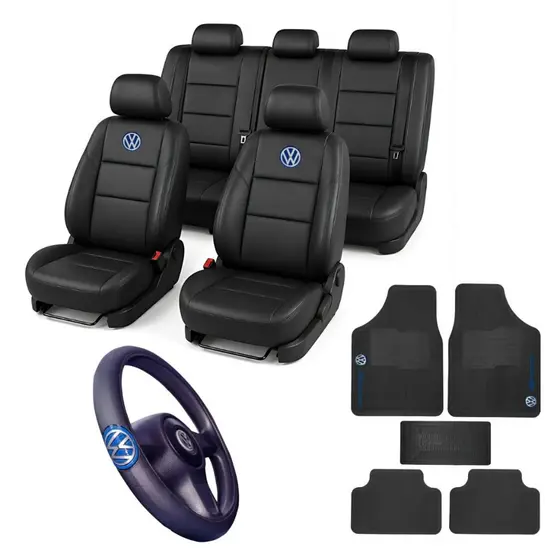Kit Capa Banco 100% Couro Tapete Capa Volante Para Volkswagen