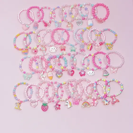 Kit Pulseiras Infantis Coloridas com Pingentes Frutas Doces para Crianças