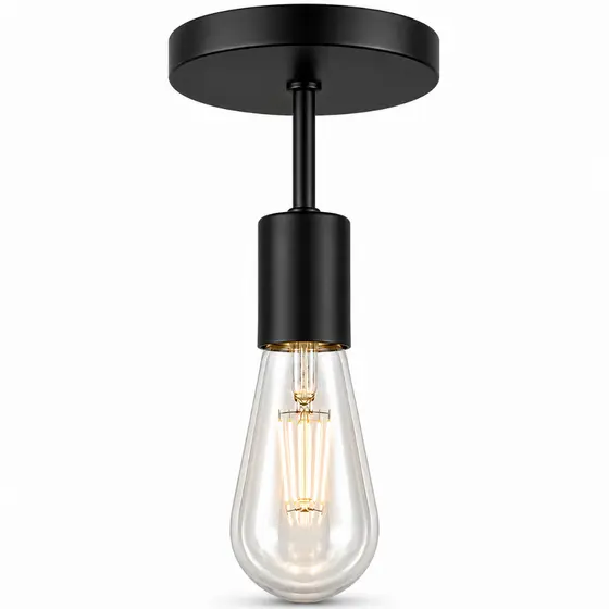 Plafon Sobrepor E27 Preto Fosco Alumínio Luminária De Teto Moderna