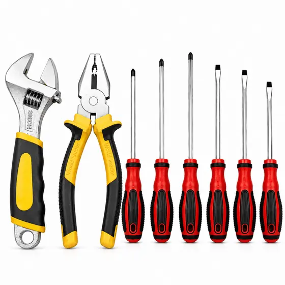 Kit Ferramentas Básico 8 Peças Para Casa Reparos Rápidos Chave Inglesa + Phillips + Fenda