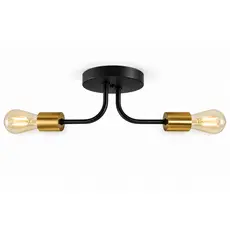 Lustre Industrial Moderno 2 Lâmpadas E27 Preto Dourado Sala Quarto Retrô Vintage LED