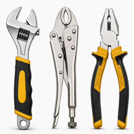 Kit Alicates e Chave Ajustável Profissional 3 Peças Ferramentas Reforçadas Oficina Cas