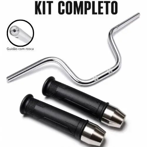 Guidão com Rosca manopla Riscadinha Vasada e Pesinho de Guidao Cromado para Titan Fan Cargo 125 150 160 Twister 250