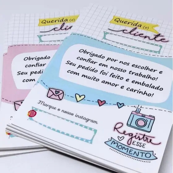 KIT Folheto de Agradecimento ao Cliente 10x14cm | Cartão Personalizado para Embalagens e Pedidos