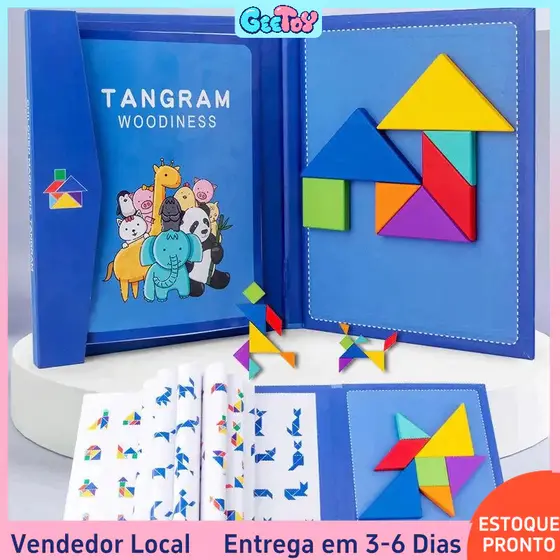 Quebra-Cabeça 3D de Formas Geométricas - Tangram e Treinador de Aperto Manual - Brinquedo Educativo
