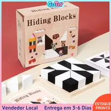 Quebra-cabeça 3D Blocos Ocultos Madeira Formas Geométricas – Brinquedo Educativo Montessori para Crianças