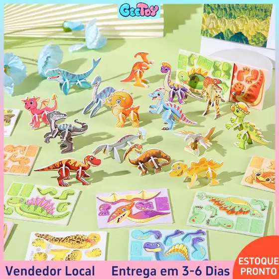 25 Pçs/set Brinquedos de quebra-cabeça de papel 3D Mini quebra-cabeça de dinossauro com animais fofos Brinquedos educati