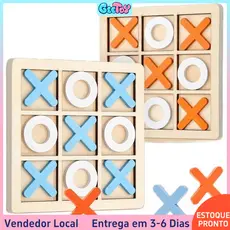 Tabuleiro de Jogo XO e Xadrez Mini - Brinquedo de Madeira Montessori para Jogos Interativos e Lazer Infantil
