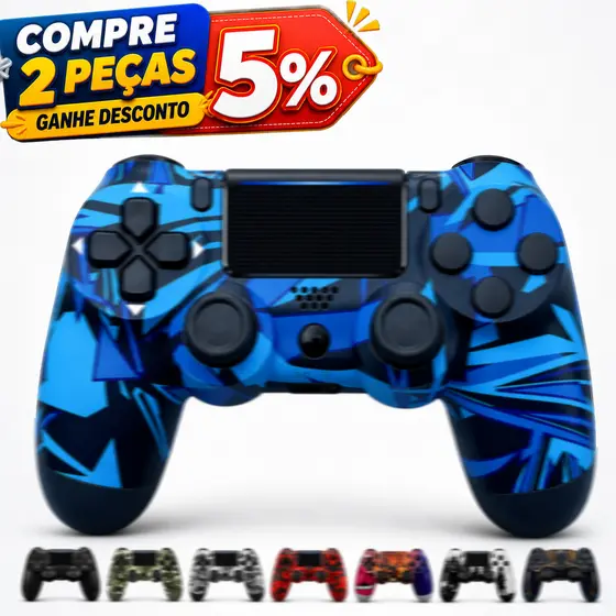 Controle de Jogo Sem Fio Modelo Camuflado para PS4, Com Cabo de Carregamento e Recursos Completos