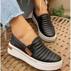 Tênis Feminina  Slip On Detalhe Ziper Sapatilha Confortável Macia Leve