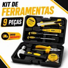 Kit Ferramentas Resistente 9 Peças Completo com Maleta  – Martelo Alicate Chaves Uso Profissional