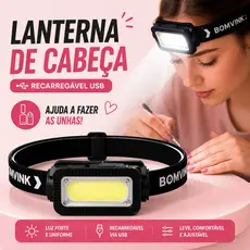 Lanterna de Cabeça Ajustável Recarregável com Iluminação Potente, envio imediato