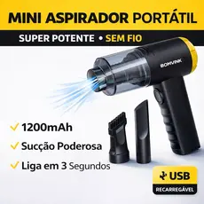 Mini Aspirador que Resolve Sua Sujeira em 3 Segundos – 3 em 1 Sem Fio USB