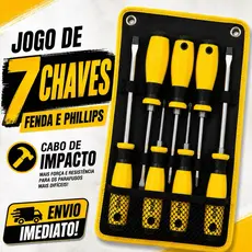 CONJUNTO DE 7 CHAVES DE FENDA E PHILLIPS COM CABO DE IMPACTO E FUNÇÃO DE MARTELO PROFISSIONAL