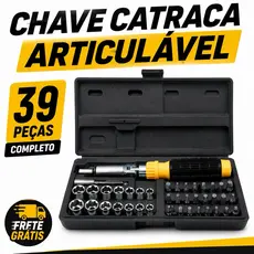 Kit Chave Catraca Articulável 40 Peças Profissional com Soquetes e Bits + Maleta