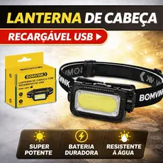 Lanterna de Cabeça Recarregável USB COB Luz Forte Ajustável- Mãos Livres para Camping, Trilhas, trabalho e Emergência
