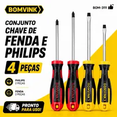 Kit Chaves Profissional 2 Fenda + 2 Phillips – Super Resistente Envio Rápido