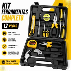 kit de Ferramentas 12 Peças Completa Uso profissional com Alicate Chave Martelo trena