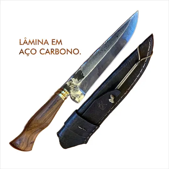 Faca Artesanal Forjada 9 polegadas Aço Carbono Cabo Madeira Churrasco - presente do dia dos pais