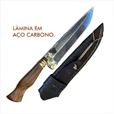 Faca Artesanal Forjada 9 polegadas Aço Carbono Cabo Madeira Churrasco - presente do dia dos pais