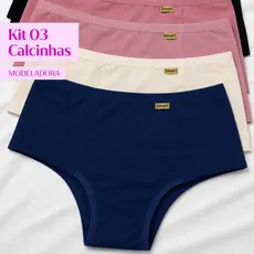 Kit 3 Cinta Modeladora Feminina Pala Dupla calcinha cintura alta Calcinha cós alto segura barriga
