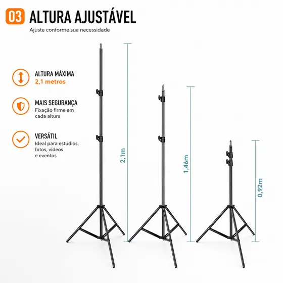 Suporte Tripé Ajustável 2,1m para Ring Light Softbox Live Maquiagem Fotografia Profissional