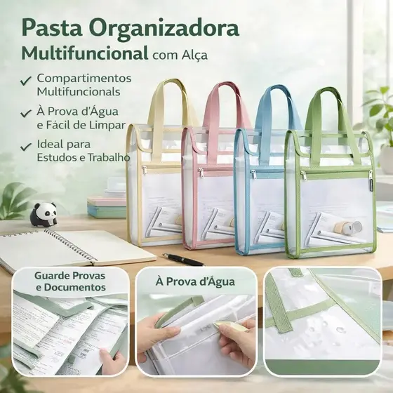 Pasta Sanfonada A4 13 Divisórias Com Alça e Zíper Porta Documentos Maleta Organizadora