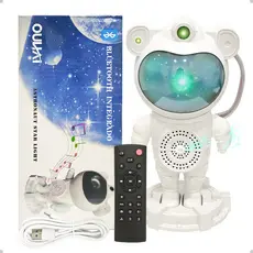 Luminária Astronauta Com Caixa De Som Bluetooth Projetor De Luz Galáxia Estrelas Cor Branco Bivolt