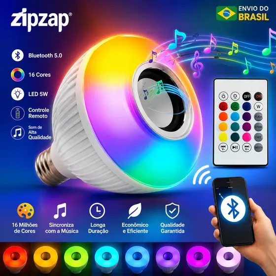 Lâmpada Musical Bluetooth RGB 16 Cores com Alto-Falante LED Controle Remoto E27