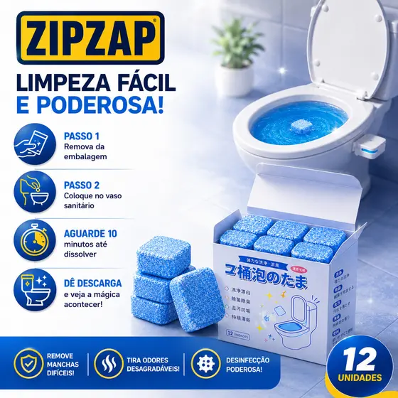 Kit 12/24 Pastilhas Efervescentes para Vaso Sanitário | Remove Manchas e Mau Cheiro ZIPZAP