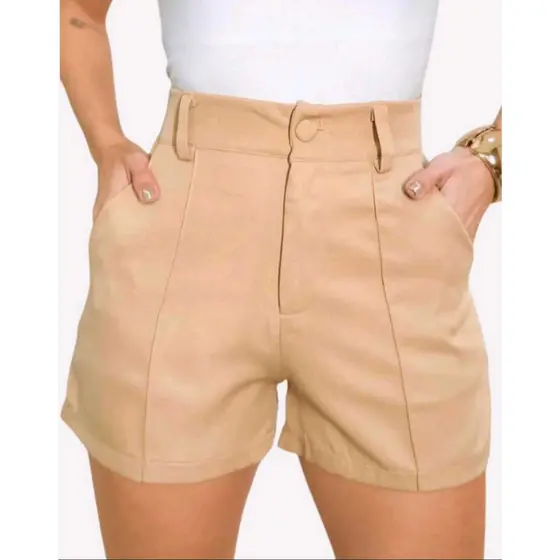SHORT FEMININA CINTURA ALTA ELEGANTE CASUAL VERÃO COM ZIPER NA FRENTE