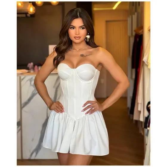 Vestido feminino corset tomara que caia Plissado babado candy color lançamento verão 2025 premium moda gringa tendência