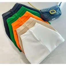 Short Saia Alfaiataria Com Cintura Alta Com Botão Tendência