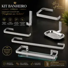 Kit Acessorio Para Banheiro Com 6 Peças Quadrado Todo Metal