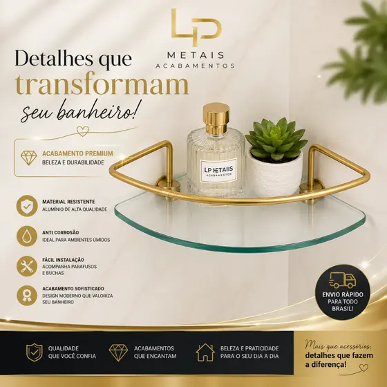 Porta Shampoo Reto Com Vidro Incolor 30 Dourado