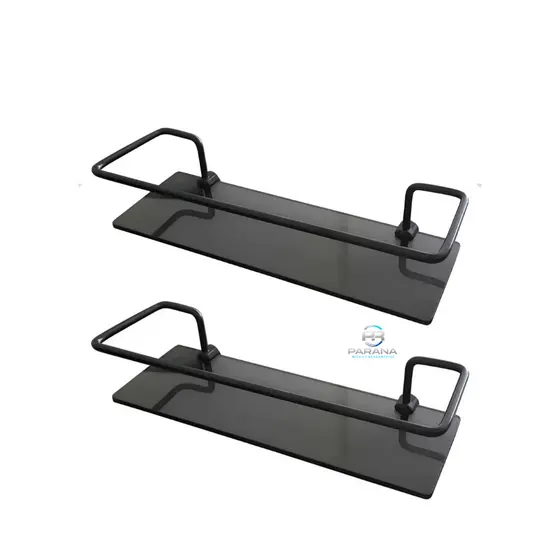 Porta Shampoo Preto Suporte Reto Vidro Fumê Prateleira 2un Preto