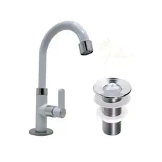 Kit Torneira Para Lavatorio/banheiro Branca + Válvula 7/8 Abs Cromada