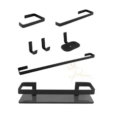 Kit De Acessório Preto Para Banheiro Quadrado Completo